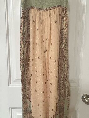 Anthropologie Beige and Sage Boho Maxi Skirt
